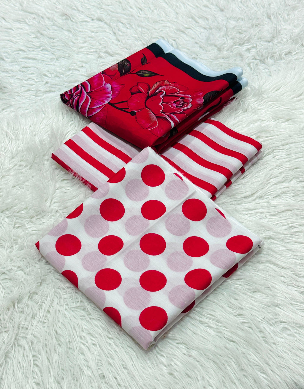 3 piece lawn suit Polka Dots Printed Red Devil