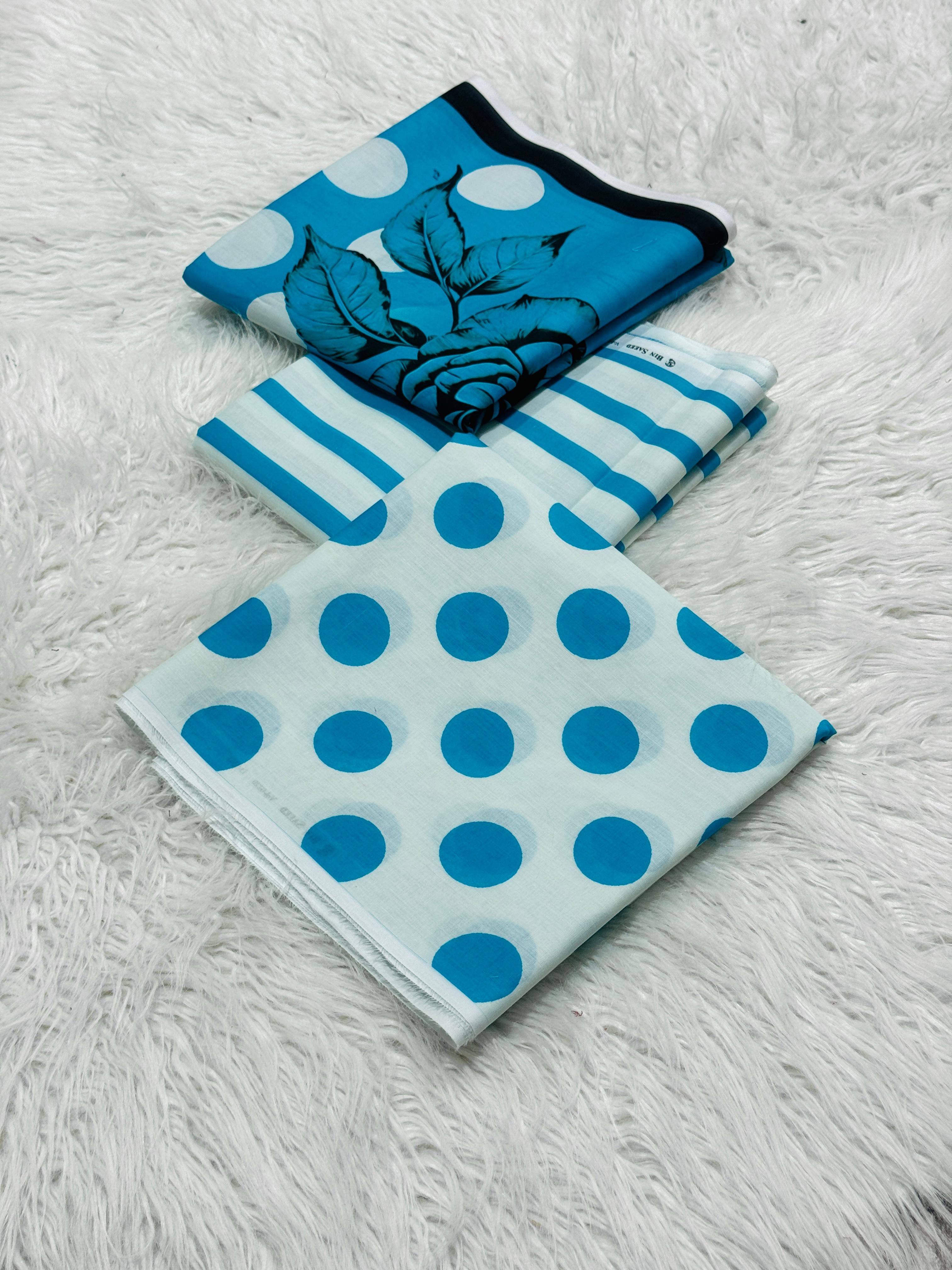 3 piece lawn suit Polka Dots Printed Rich Electric Blue