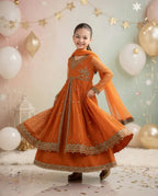 Orange Embroidered Lawn Girl's 3Pcs Set