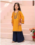 Girls Lawn Embroidered Kurta Set Yellow 3-4Yrs