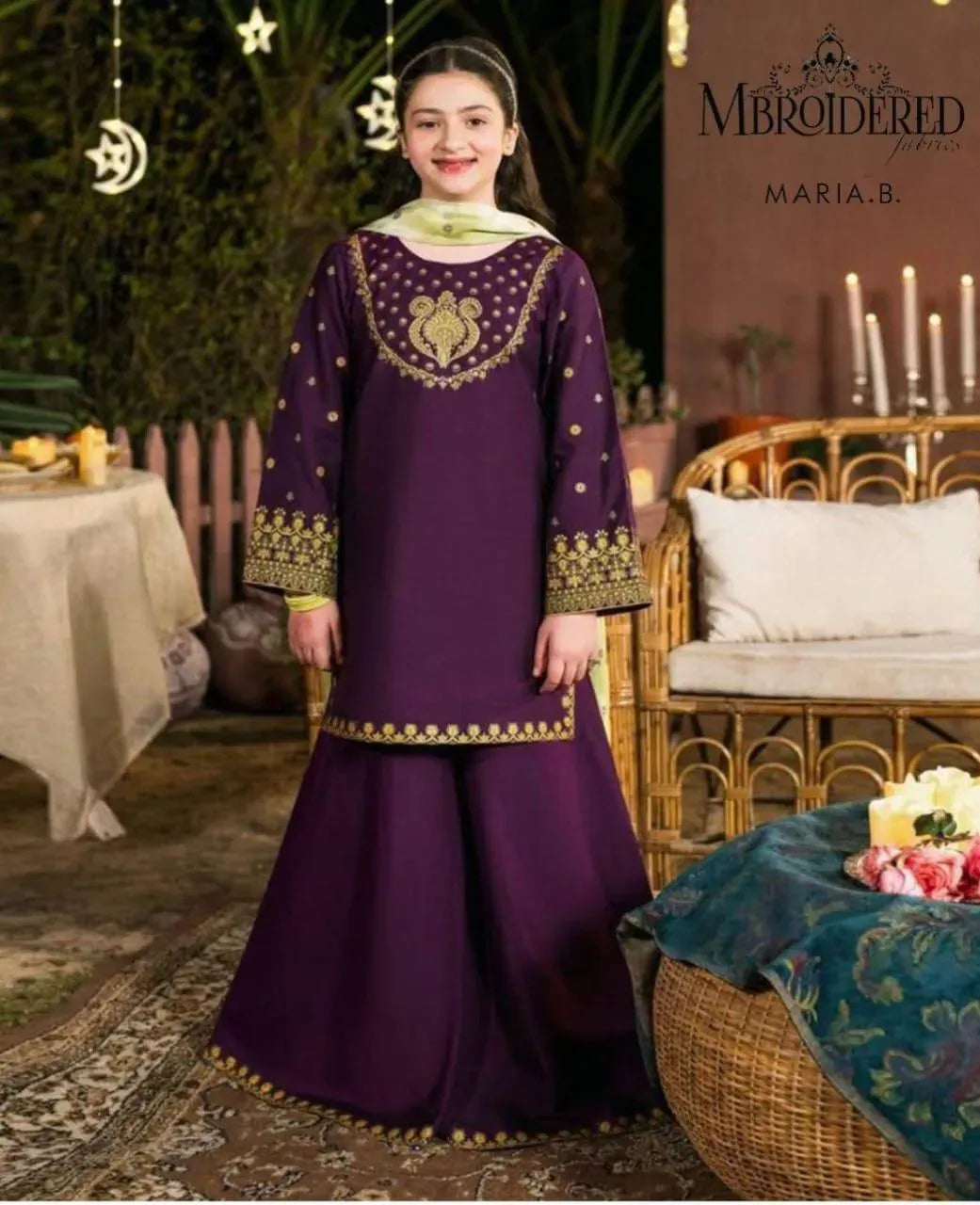 Purple Embroidered Lawn Girl's 3Pcs Set