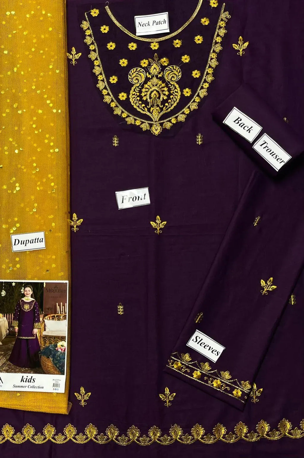 Purple Embroidered Lawn Girl's 3Pcs Set