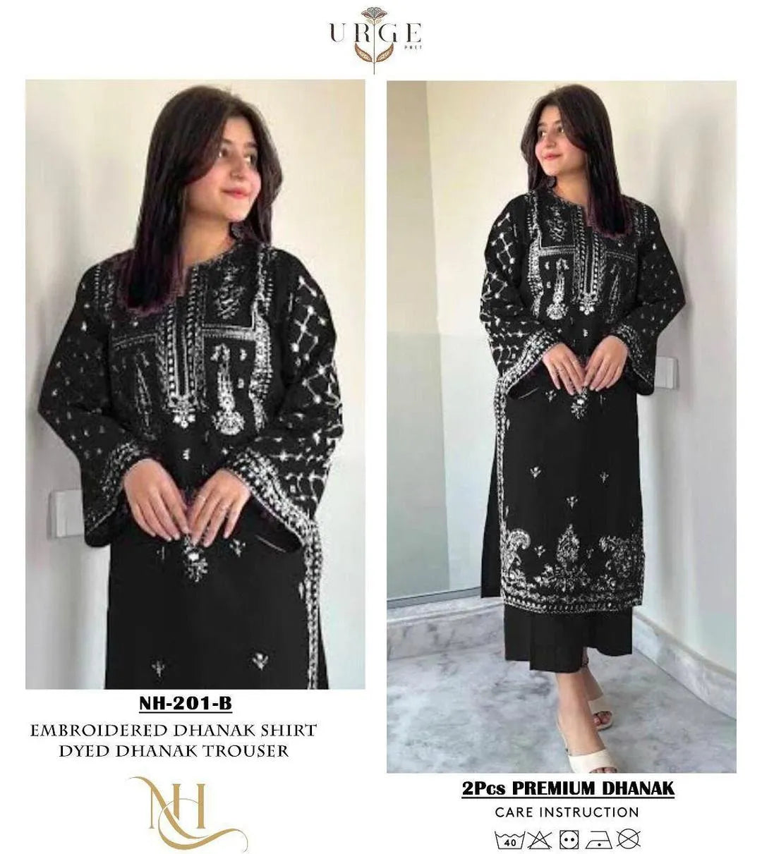 Black Embroidered 2-Piece Women's Dhanak Suit