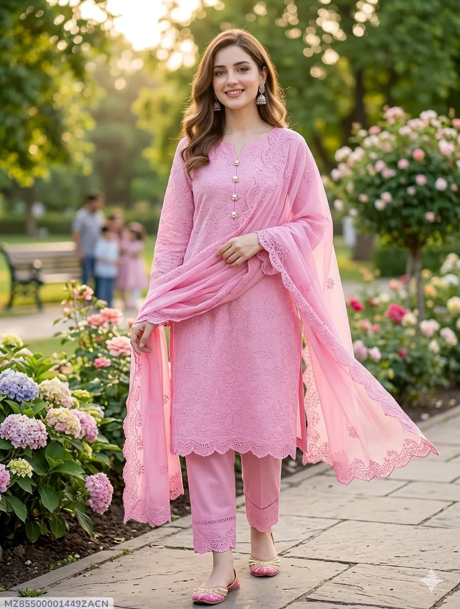 Pink Embroidered Kurta Set for Women