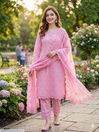 Pink Embroidered Kurta Set for Women
