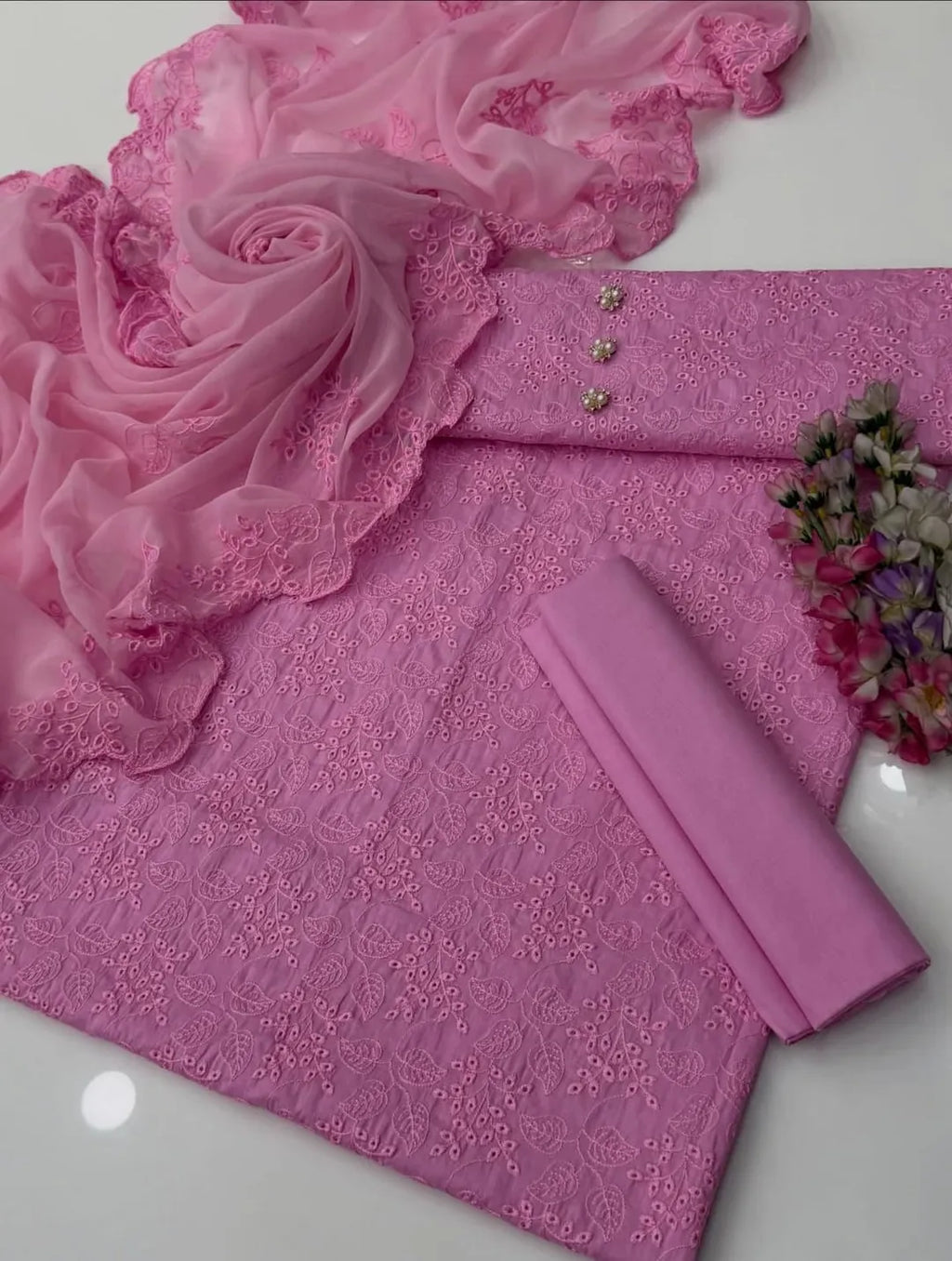 Pink Embroidered Kurta Set for Women