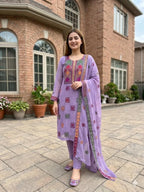 Purple Chiffon Hand Embroidered 2Pcs Set