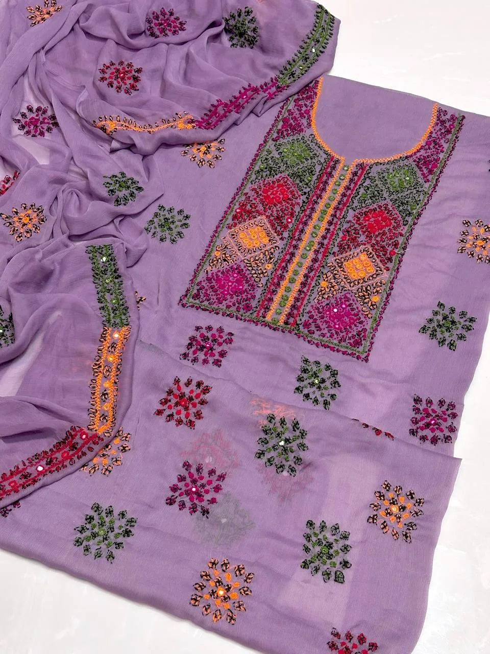 Purple Chiffon Hand Embroidered 2Pcs Set