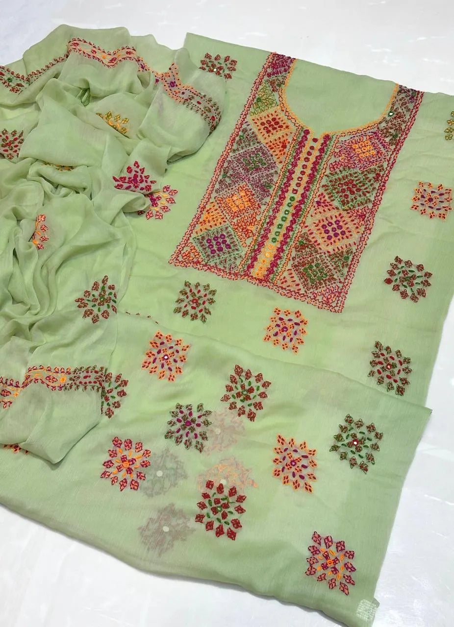 Green Chiffon Hand Embroidered 2Pcs Set