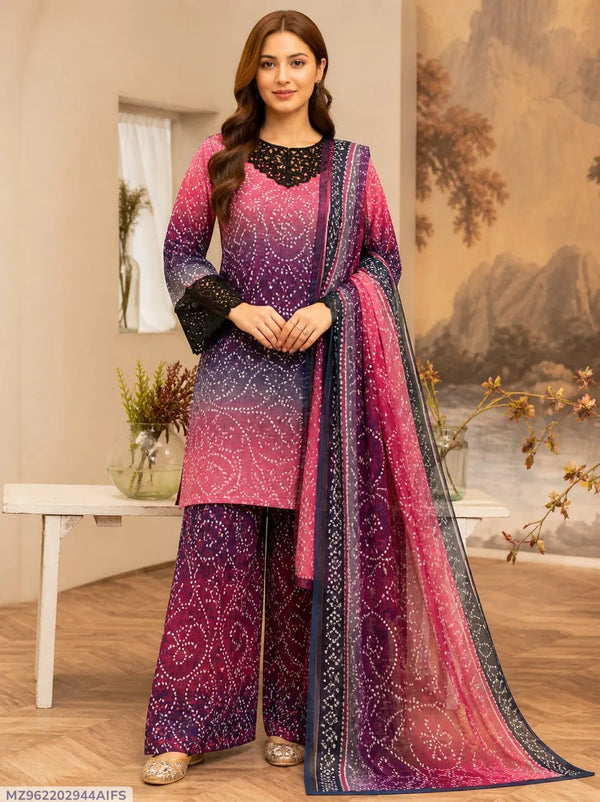 Purple Printed Lawn 3Pcs Set for Women