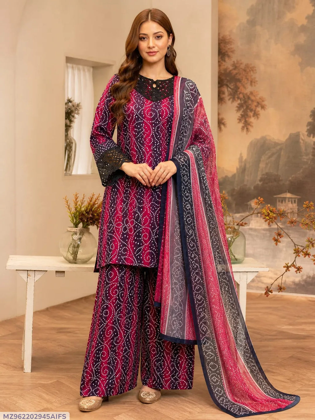 Red Printed Lawn 3Pcs Set for Women