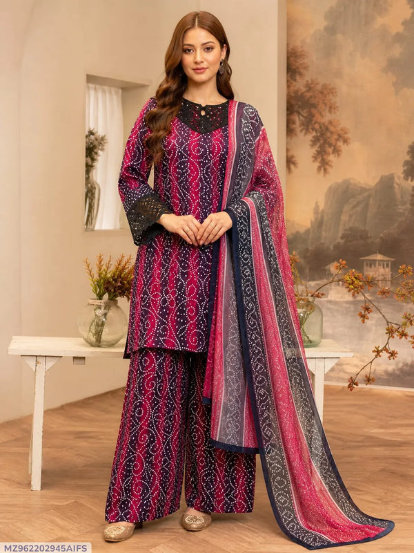 Red Printed Lawn 3Pcs Set for Women