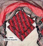 Red Printed Lawn 3Pcs Set for Women