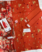 Orange Embroidered Lawn 3Pcs Set with Dupatta