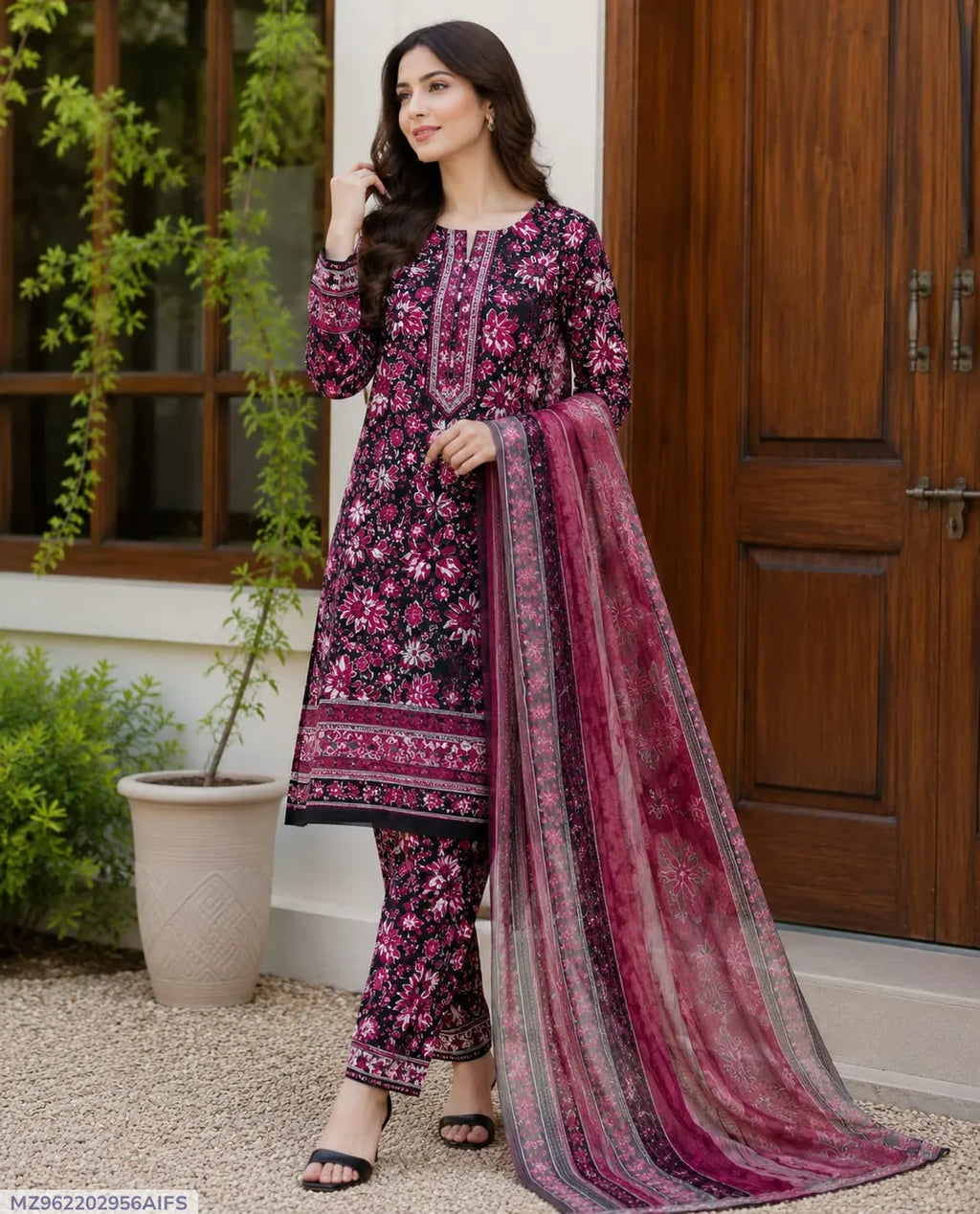 Purple Printed Lawn 3Pcs Set for Women