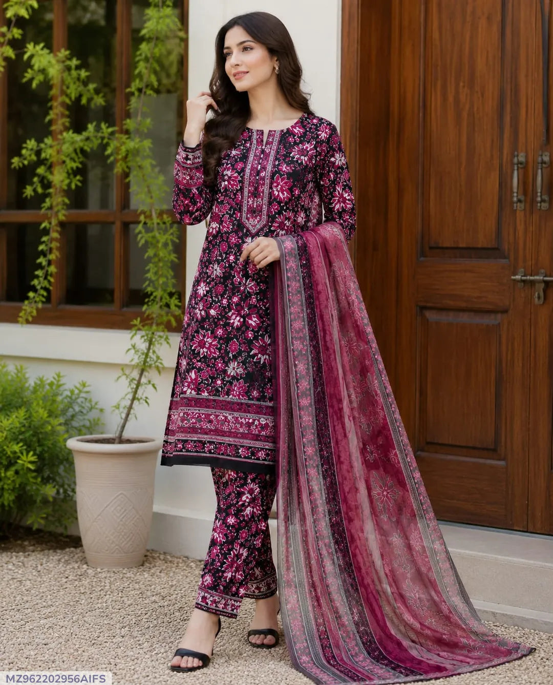 Purple Printed Lawn 3Pcs Set for Women
