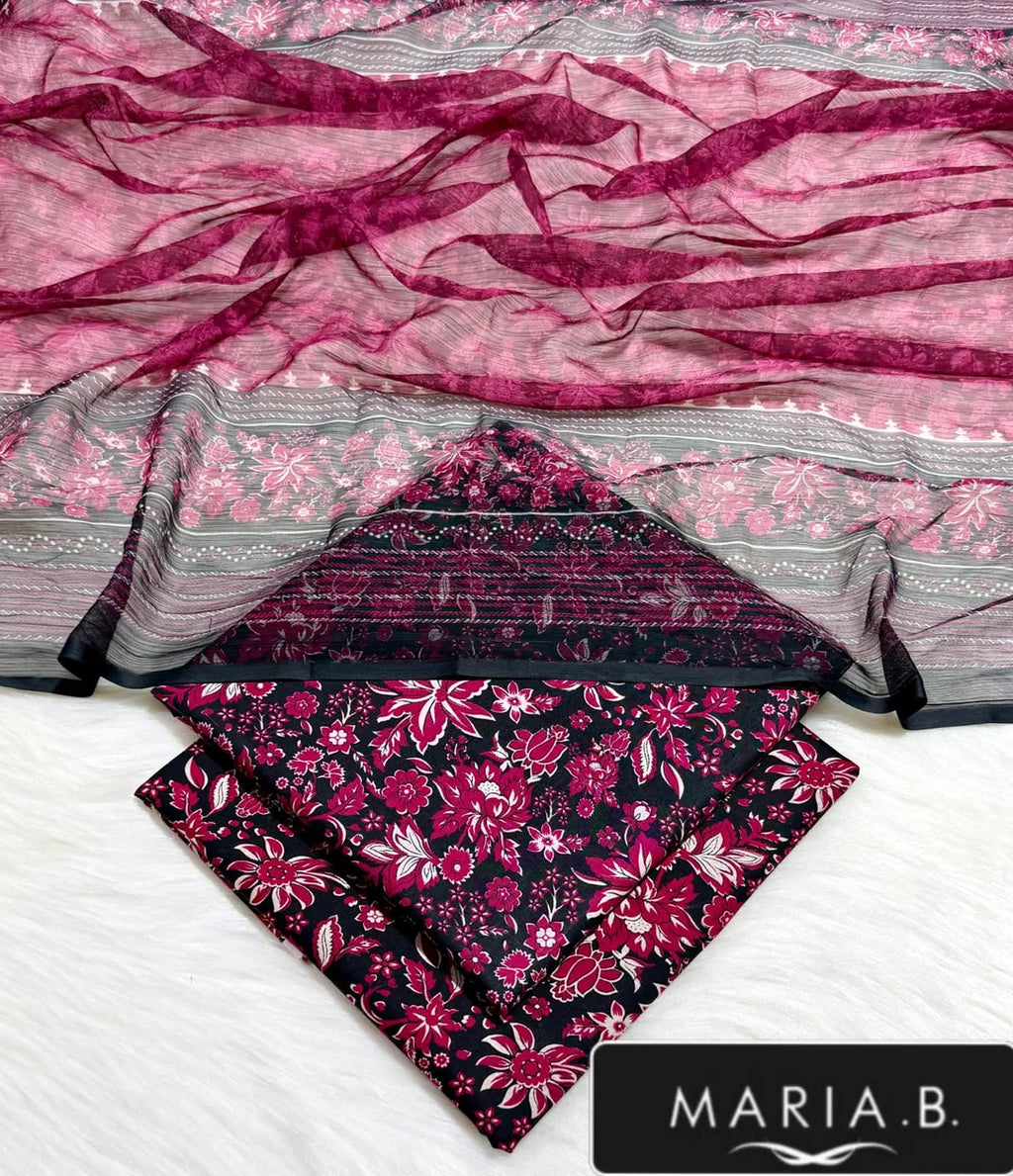 Purple Printed Lawn 3Pcs Set for Women