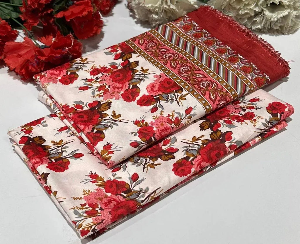 2-Piece Printed Polo Cotton Suit Red Floral