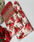 2-Piece Printed Polo Cotton Suit Red Floral