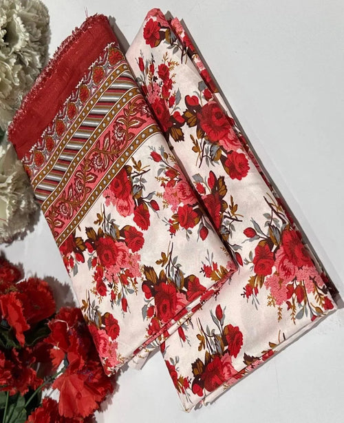 2-Piece Printed Polo Cotton Suit Red Floral