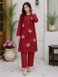 Red Embroidered Lawn 2-Piece Kurta Set for Women