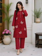 Red Embroidered Lawn 2-Piece Kurta Set for Women
