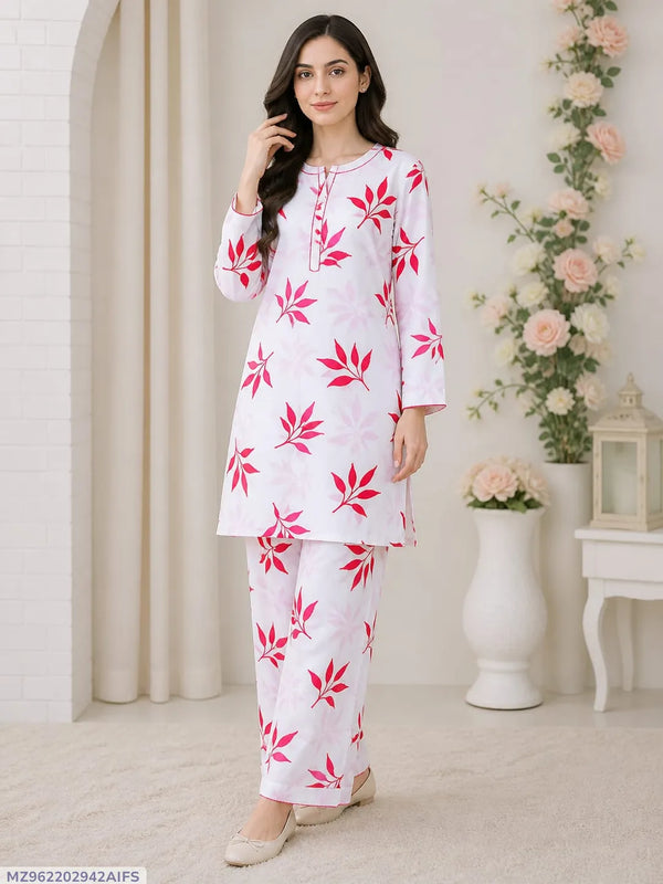 White Printed Lawn 2-Piece Shirt & Trouser Set