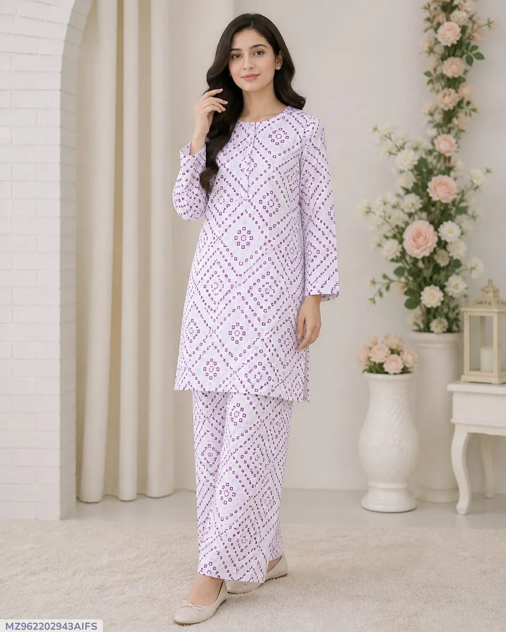 Purple Printed Lawn 2Pcs Shirt Trouser Set