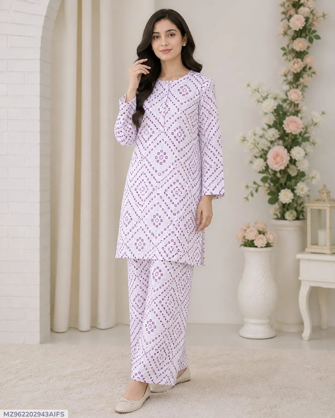 Purple Printed Lawn 2Pcs Shirt Trouser Set