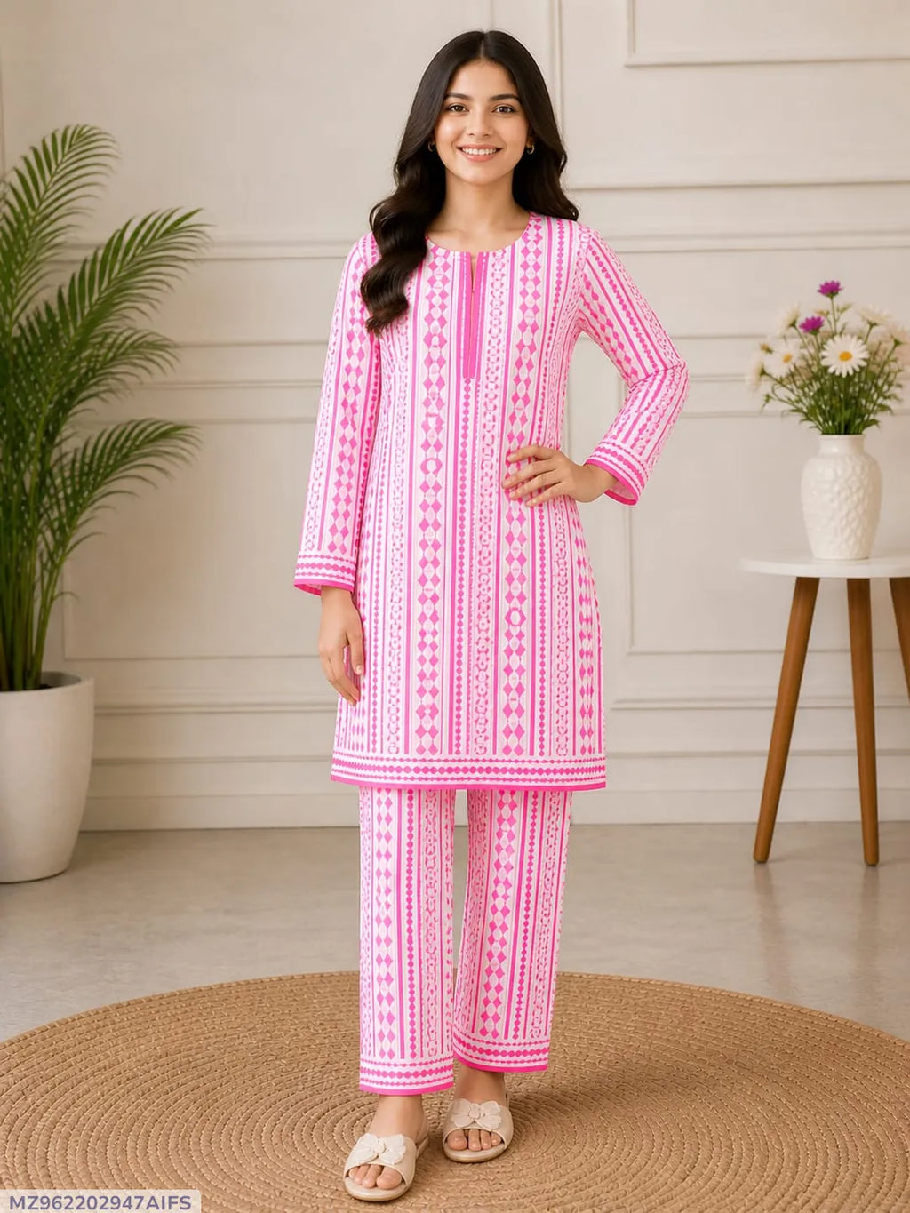 Pink Printed Lawn 2-Piece Shirt & Trouser Set