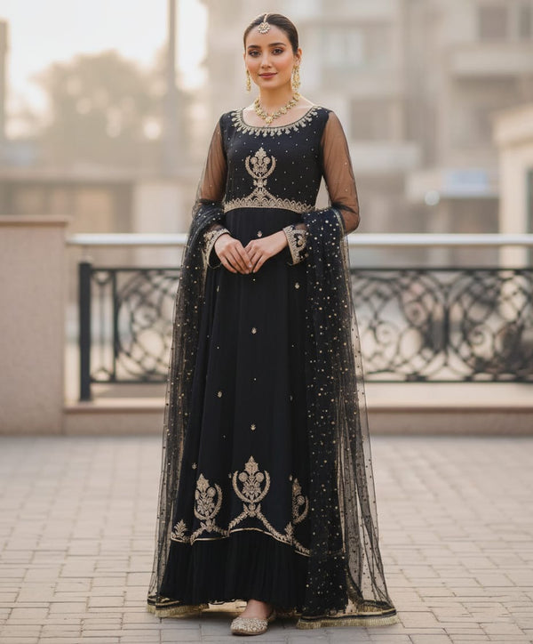 Batik unstitched 3 piece organza frock suit