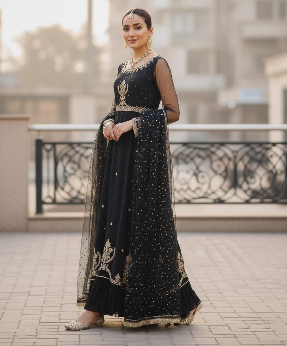 Batik unstitched 3 piece organza frock suit